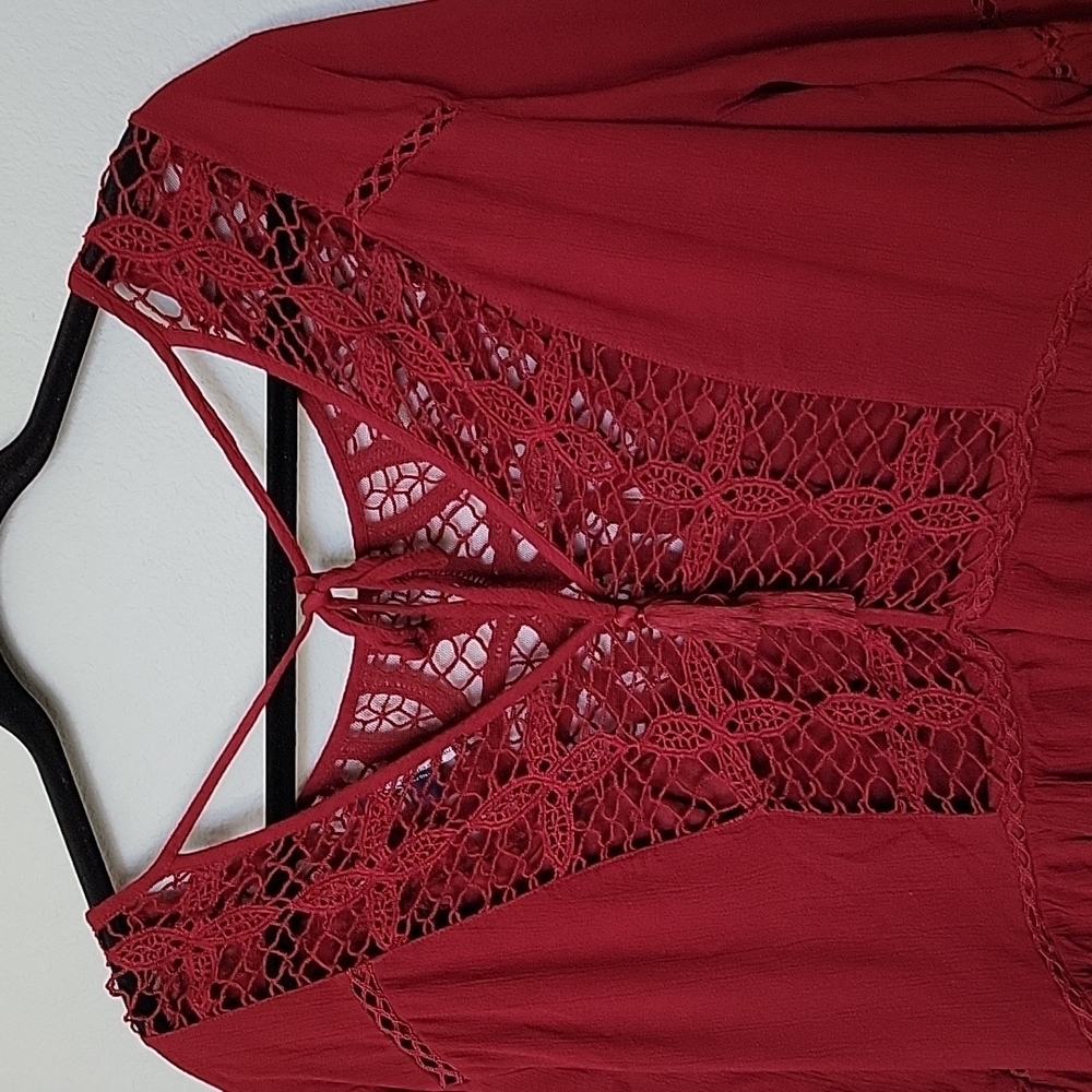 AEO Cutwork XL Cranberry Lace Front Back Detail Boho Dress - Picture 8 of 12